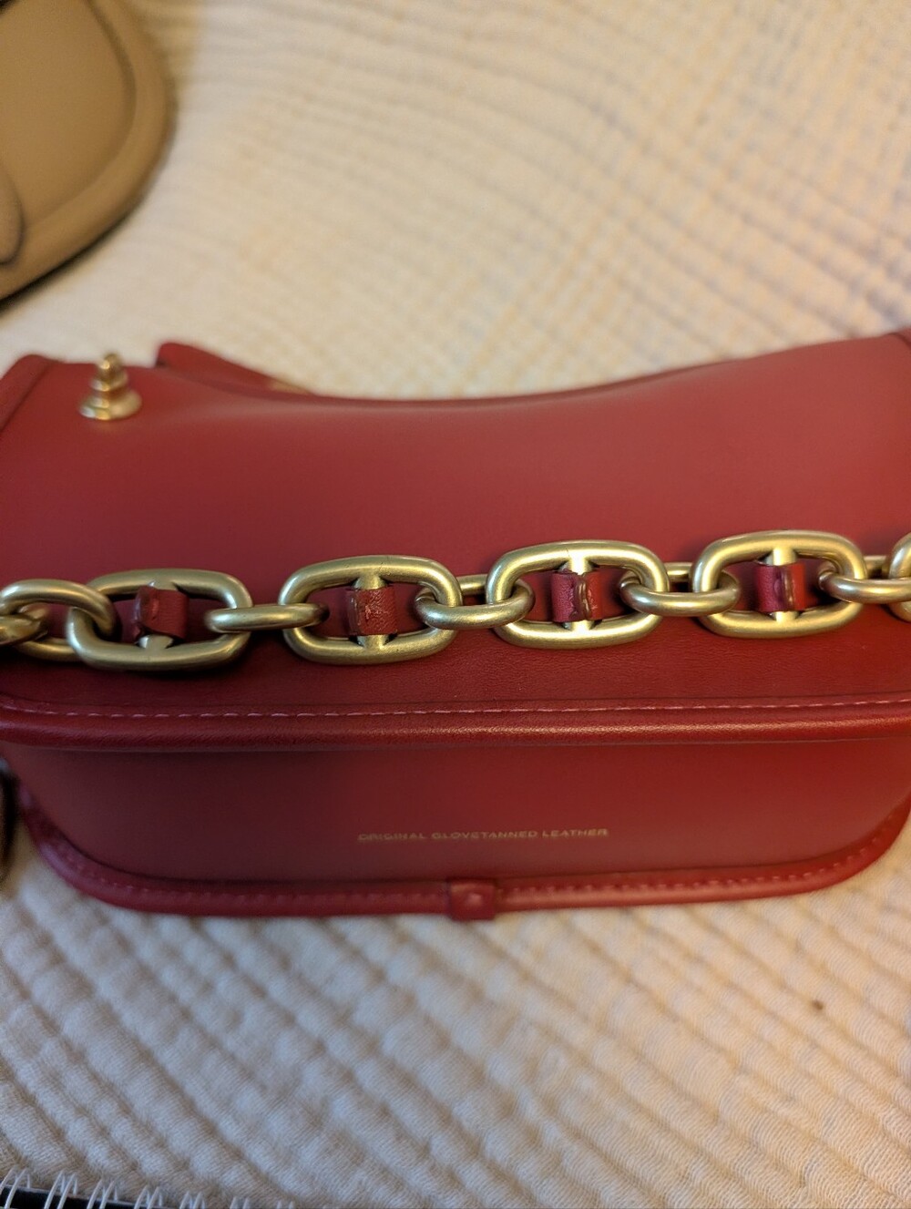 Coach Red Leather Crossbody with Gold Chain Strap - Picture 4 of 11